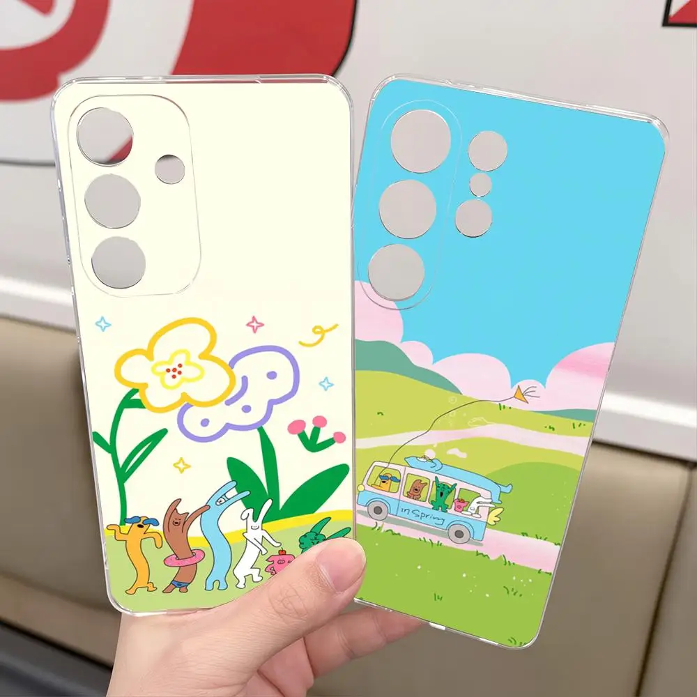 Funny Abstract Cartoon Characters Phone Case For Samsung S26 S25 S24 S23 S22 Ultra Plus FE A55 15 16 4G 5G Shockpoof Transparent