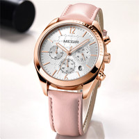 MEGIR Women Watch Waterproof Top Brand Luxury Chronograph Lady Wristwatch Genuine Leather Classic Bracelet Female Clock 2115