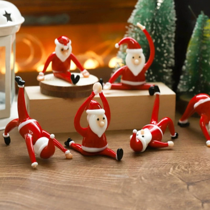 Santa Claus Yoga Pose Glass Statue Holiday House Ornament Christmas Study Bedroom Decor Car Interior Handcrafted Birthday Gift