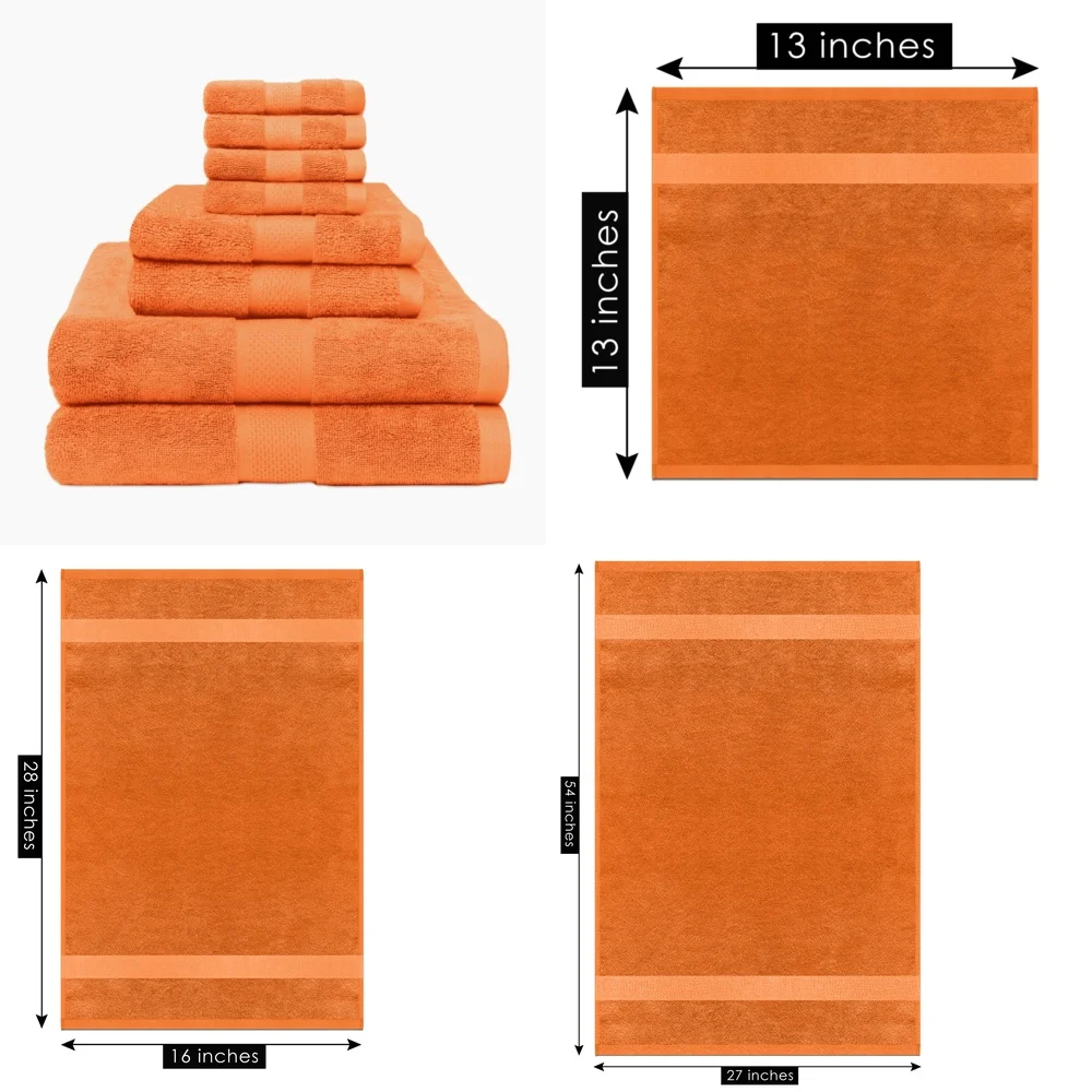 

towel8 PCS Neon Orange Towels Set Soft Fluffy Absorbent 100% Cotton Bath Towel for Home Hotel Spa Gym Quick Dry Luxury Gift