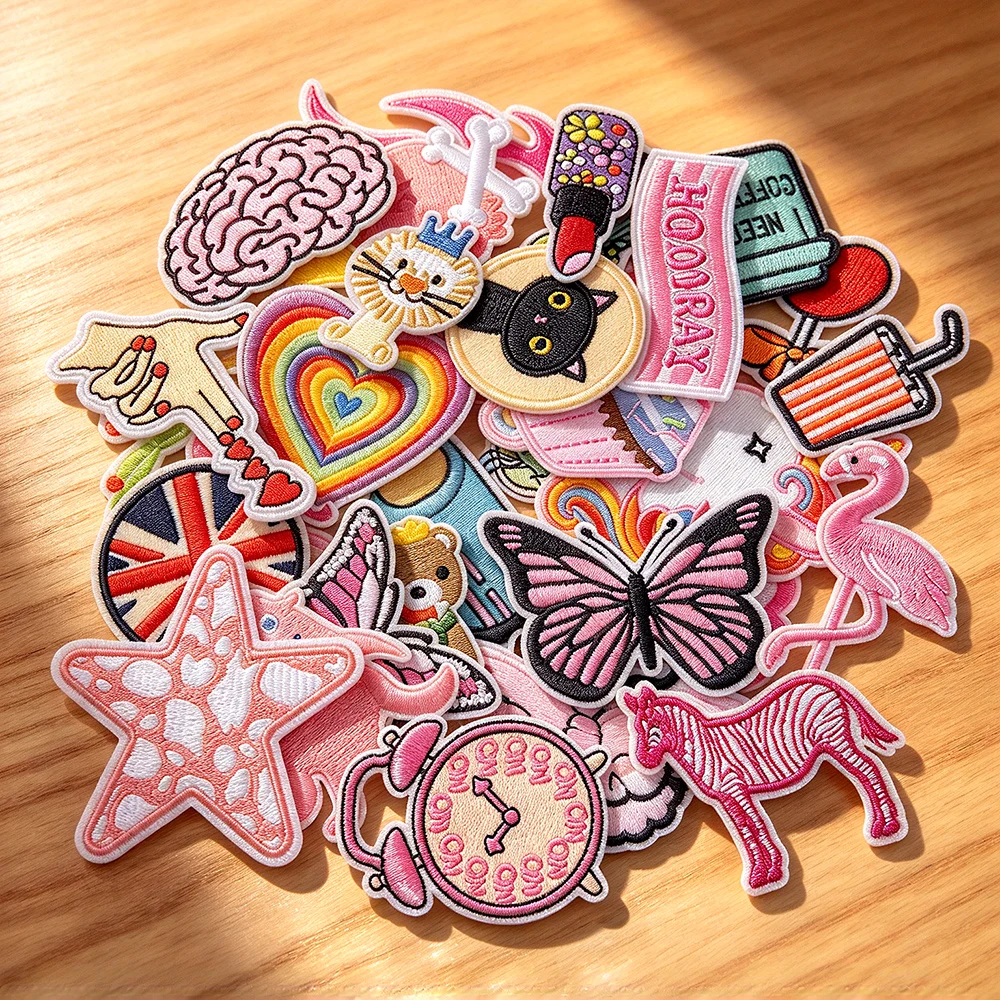 50Pcs/Lot Random Mixed Iron On Patches Cute Cartoon Embroidered Applique Patch for Clothes Jackets Backpacks Jeans Decor Repair