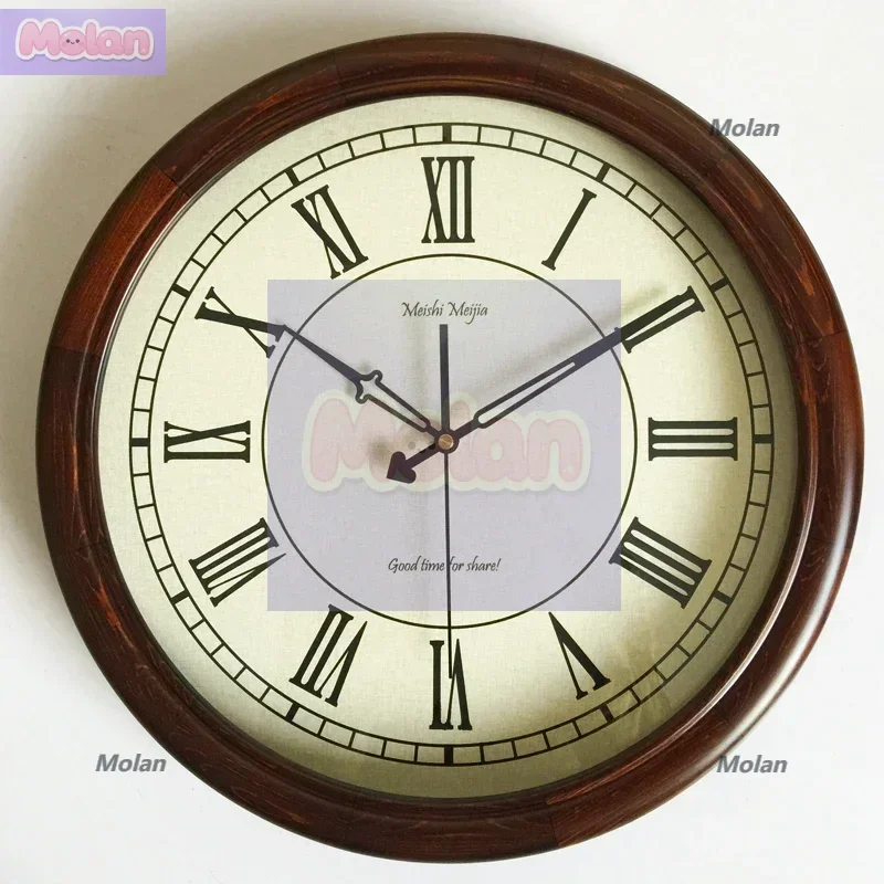 

Бесшумные настенные часы из цельного дерева, американский кантри, ретро, европейский римский ресторан, современные простые хронометражные круглые настенные часы