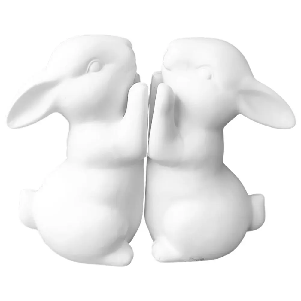 

1Pair Ceramic Rabbit Bookends Multifunction Decorative Desktop Shelf Organizer Cute Rabbit Statue Coin Bank for Home Office