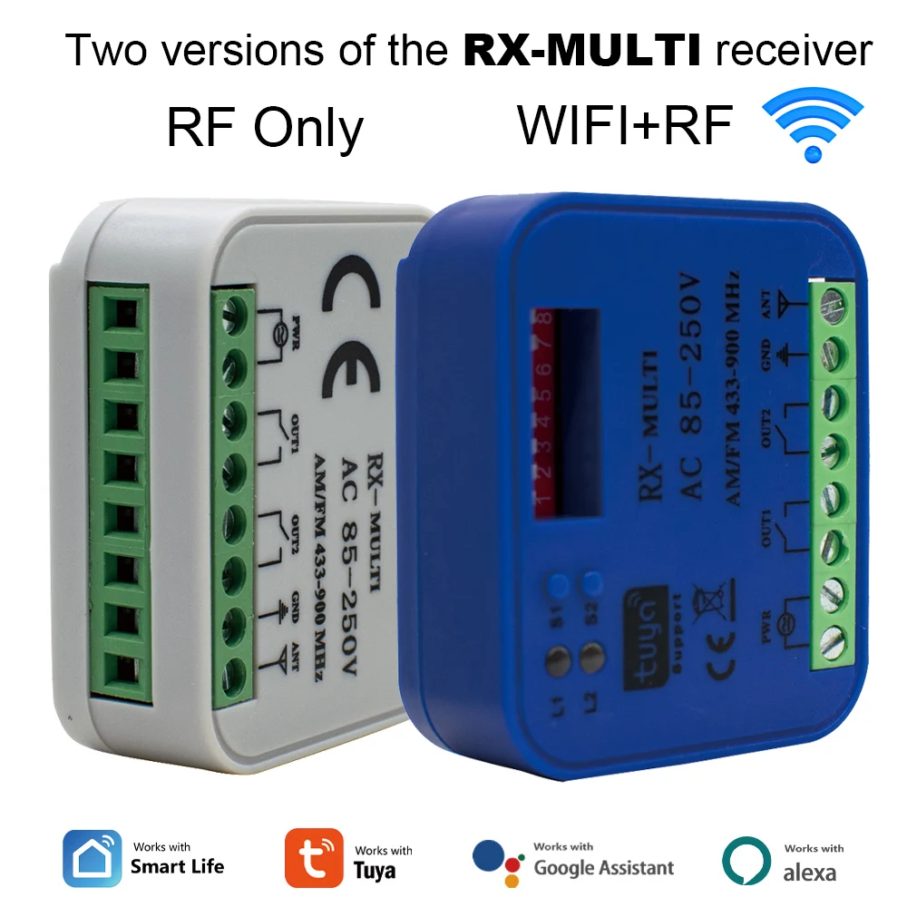 Universal Smart WIFI Garage Door Receiver RX Multi 300-900MHz Gate Remote Control Switch Module Relay Controller 433MHz 868MHz