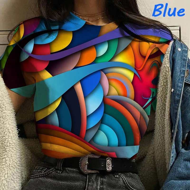 Nova moda menina camiseta arco-íris 3d impressão engraçado camiseta feminino cor casual curto mangas compridas t camisa topos