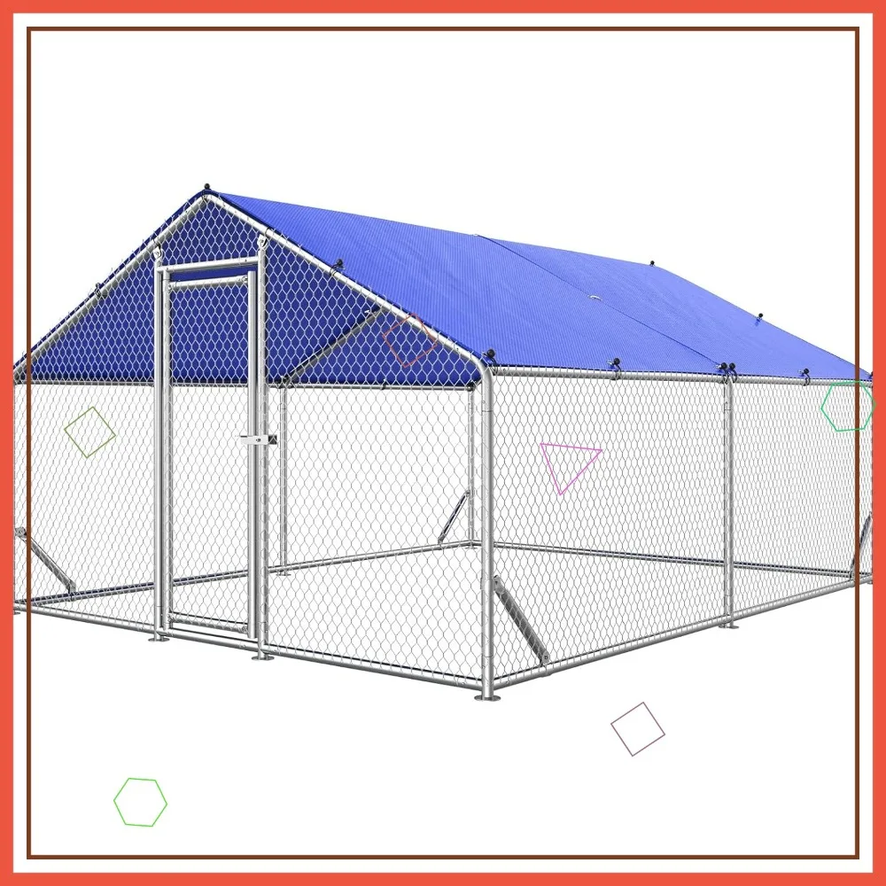 

Large Walk-in Chicken Coop for 20 Chickens/Ducks, Waterproof Cover, Durable Steel Structure with PVC Mesh