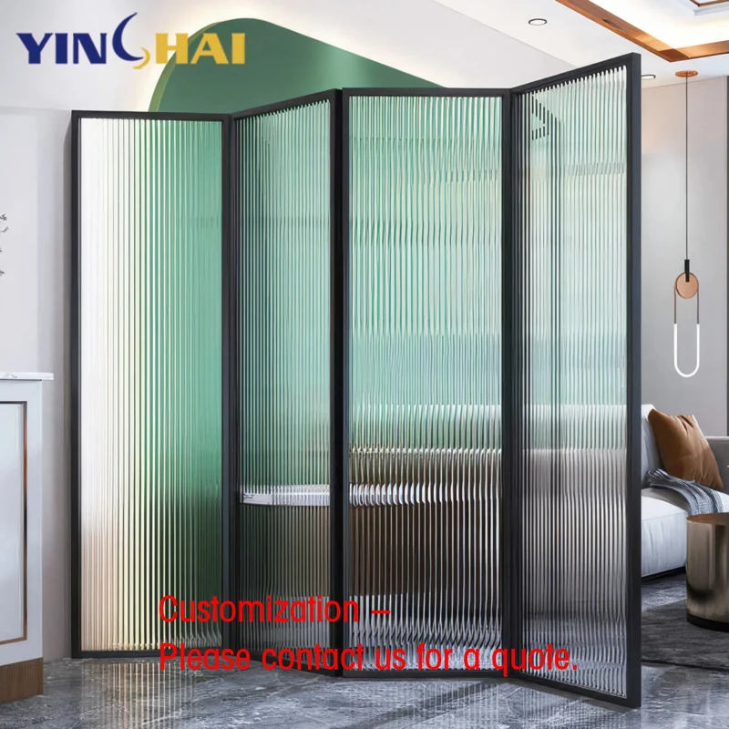 

custom.Luxury Modern Foldable Tempered Glass Room Divider with Stainless Steel Frame Soundproof Waterproof Living Room Partition
