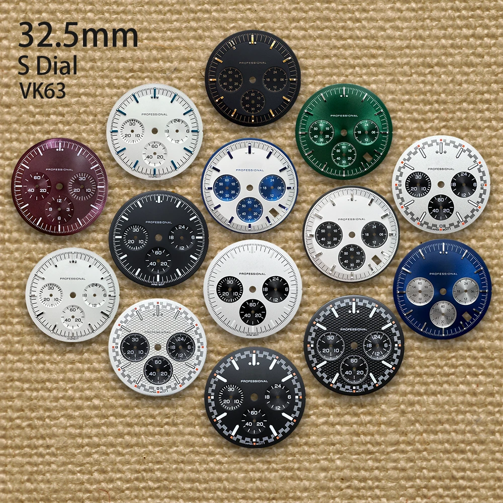 

32.5mm S Logo Dial Fit VK63 Movement Green Luminous Speed High-Quality Dial Watch Modification Accessories