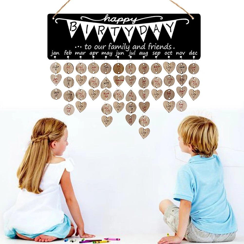 

1Set Birthday Calendar Wall Hanging Wooden Disc Reminder Board DIY Family Birthday Plaque Christmas Wall Decor Gift