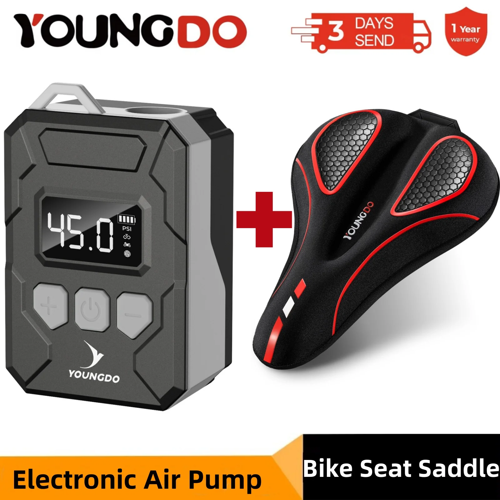 YOUNGDO Electric Tire Inflator+Bike Seat Cushion Digital Air Pump Bike Tyre Inflator Quick Inflation Pump For Motocycle Bicycle