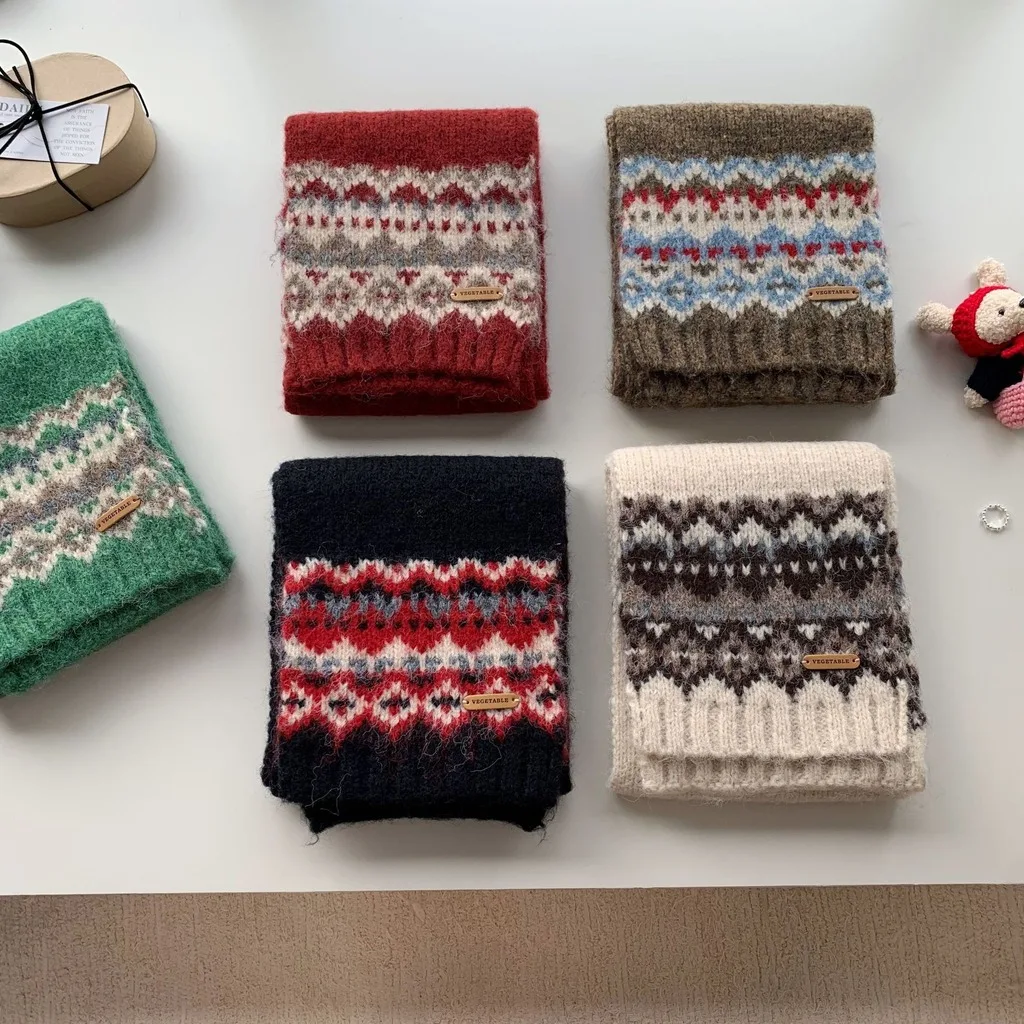 Winter Scarf Cozy Fair Isle Scarf Dog Pattern Scarf Plush For Gifting Sweaters Coats