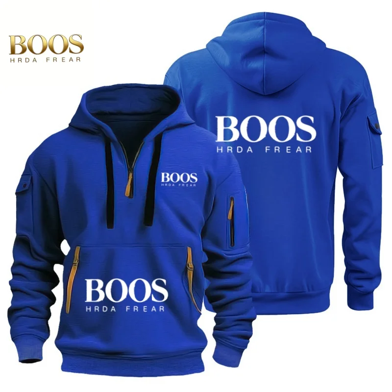 

New Customized Boos Shoulder Drop Hoodie Men's Casual Sports Multi Zipper Arm Pocket Loose Sweatshirt Fashion Hoodie Jacket Pull