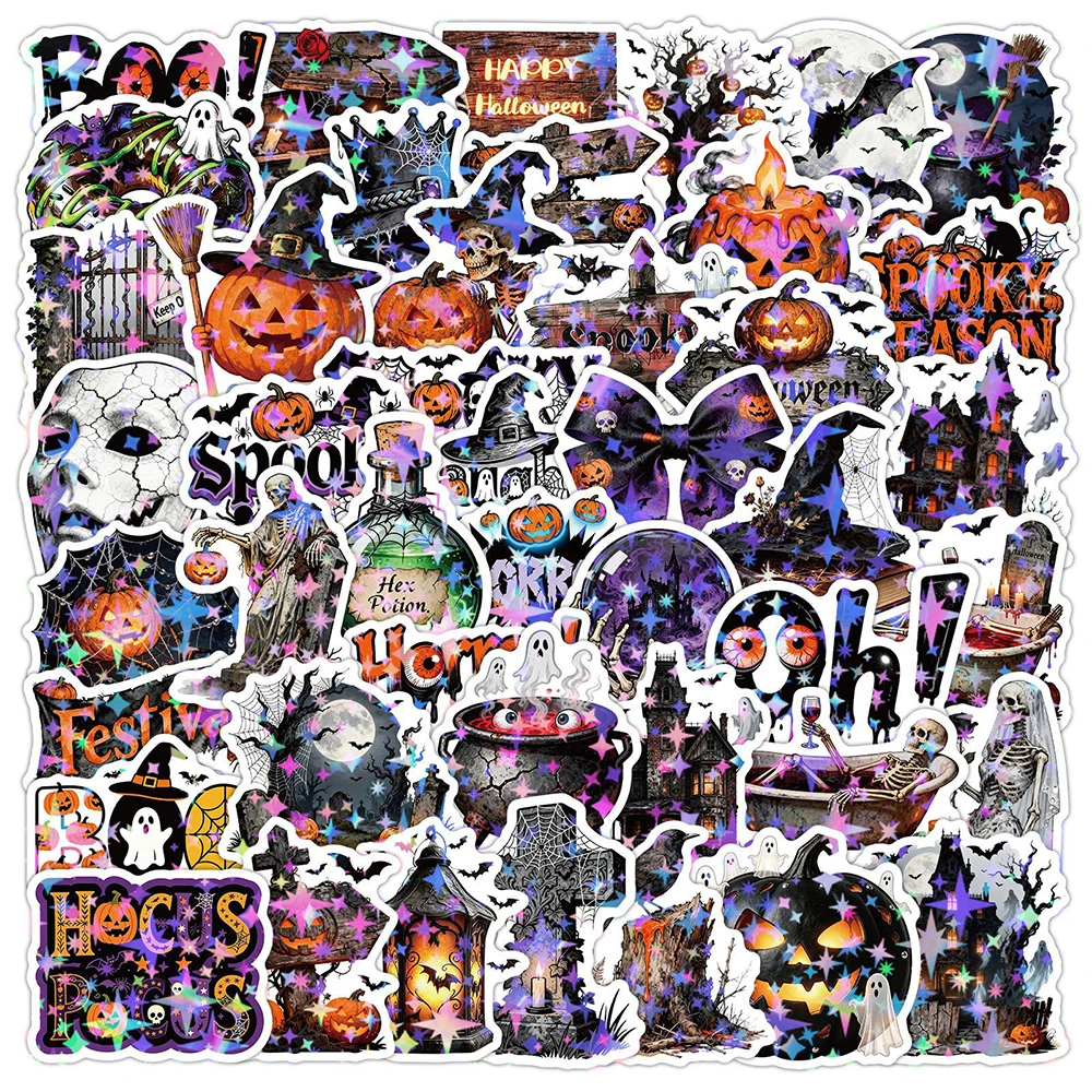 10/30/50pcs Retro Halloween Spooky Pumpkin Stickers Cartoon Gothic Skull Ghost Decals Luggage Notebook Phone Laptop Sticker Pack