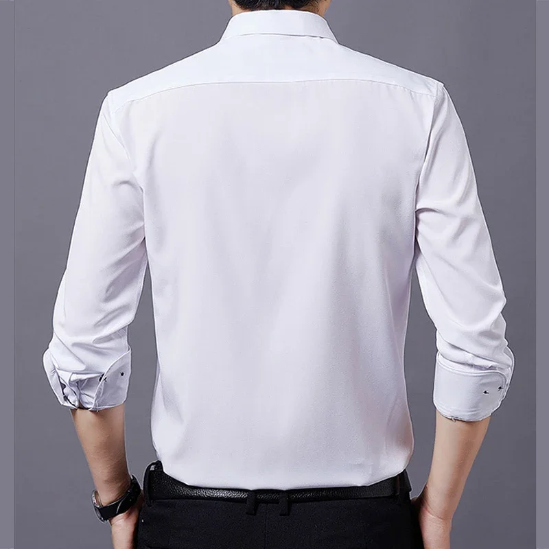 6XL Spring/Summer High Quality Large Size Men's Pure White Shirt Long Sleeve Non Iron Fashion Thin Fit Business Casual