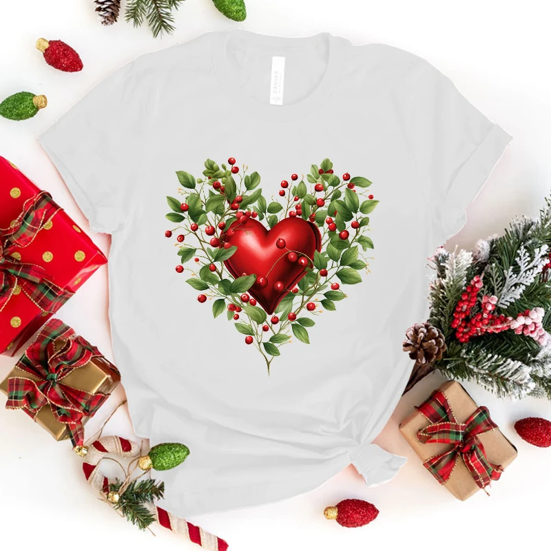 

Christmas Flower Love Print Short Sleeve T Shirts Men Shirts Summer Short Sleeved Male T-Shirts Comfy Soft Shirts Loose Tops