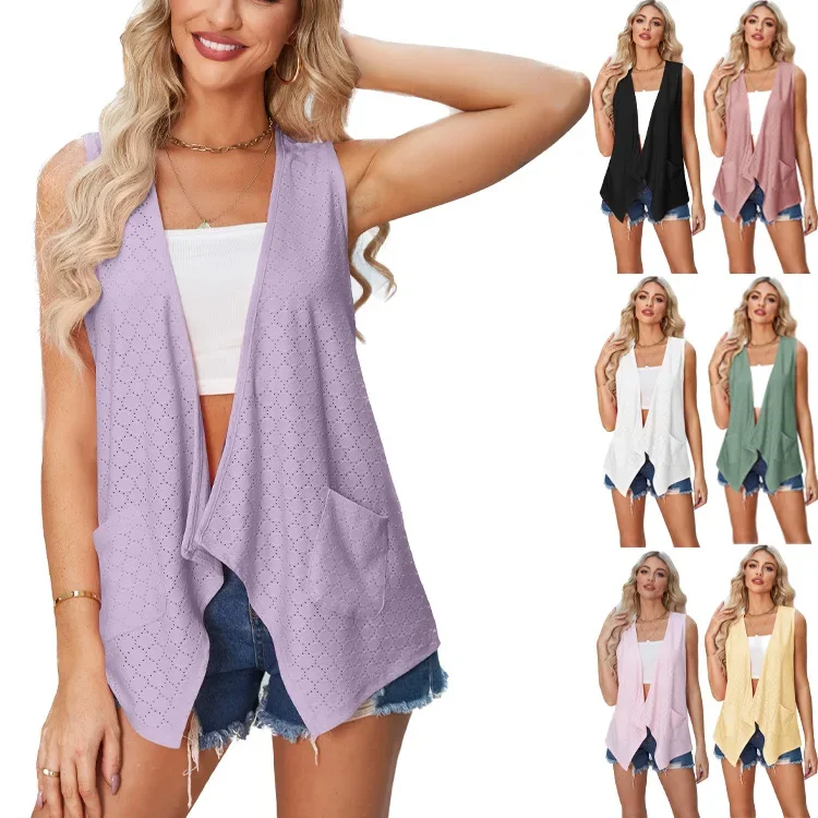 

2025 New Women's Summer Wear Women's Hollow Solid Color Casual Cardigan Coat Multiple Colors Available Tops Women's New Clothing