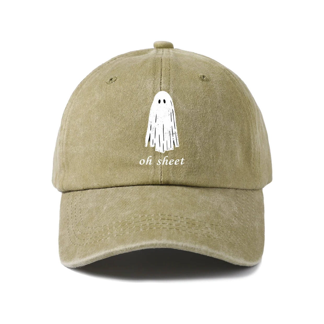 Funny Oh Sheet Ghost Graphic Baseball Cap, Vintage Washed Adjustable Unisex Dad Hat, Streetwear Gift