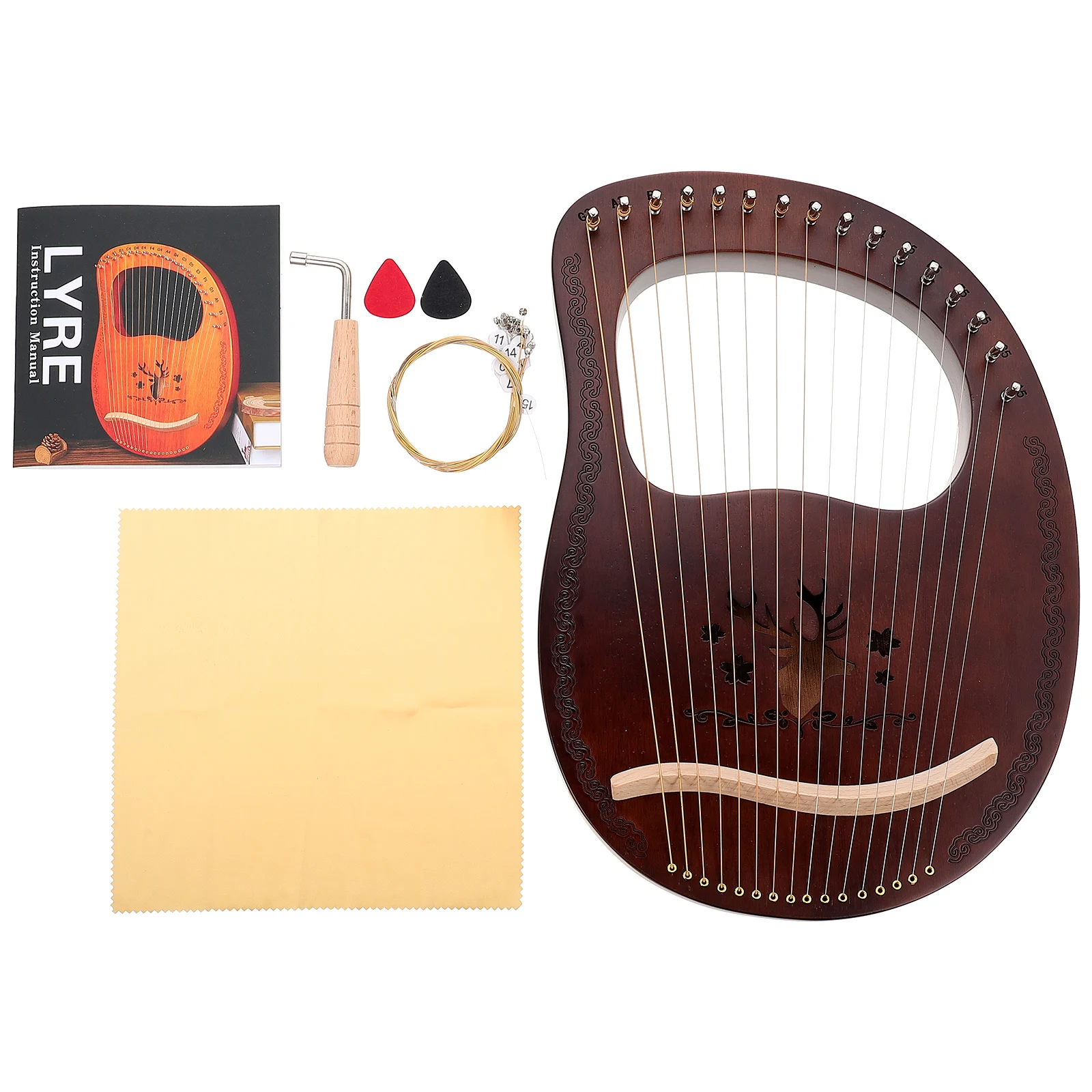 

Lyre Harp Picks Handheld with Tuning Wrench Plucked String Instrument 16-Tone Musical Wood