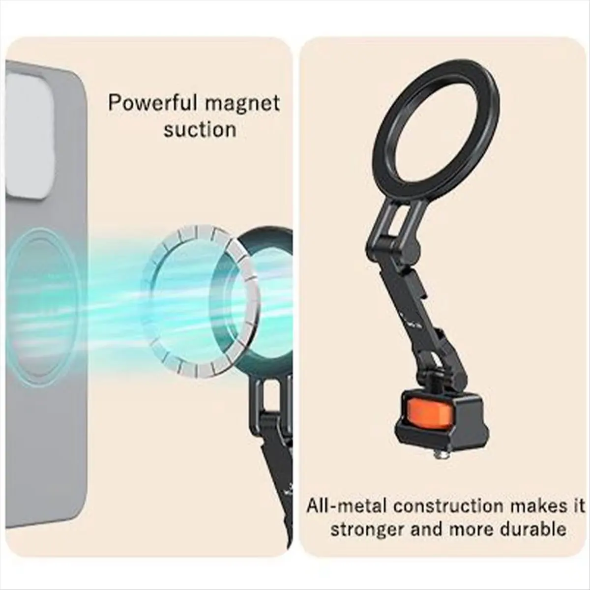 DT81 Magnetic Cold Shoe Mount for Phones Foldable Phone Stand 1/4 Screw and Cold Shoe Mount for Live Streaming Photography