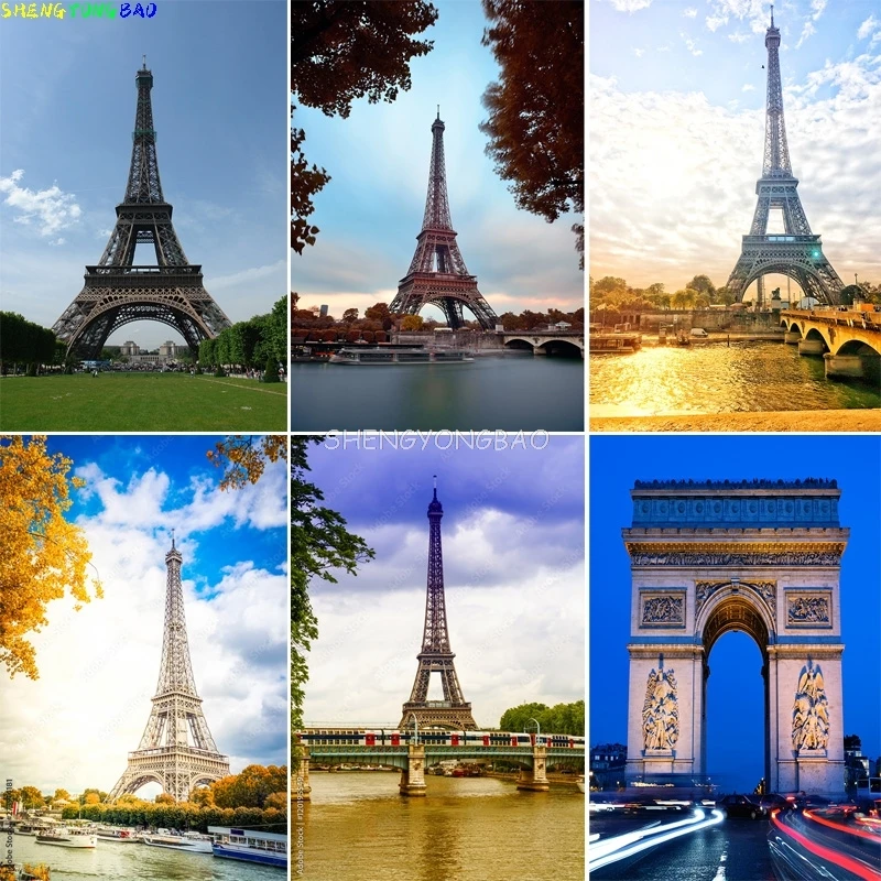 

World Famous Landmark Eiffel Tower Tour Trocadero Photography Backdrops Light Arch Triumph Night Photo Studio Background AG-01