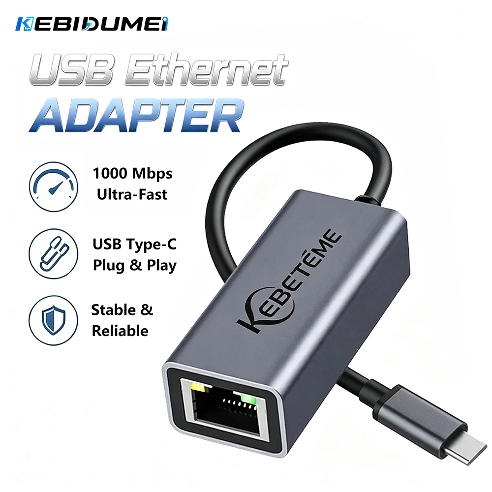 Kebidumei – adaptateur Ethernet USB Type C, carte réseau RJ45 1000Mbps, câble Internet USB Lan pour MacBook, PC, Windows XP 7 8 10, Android