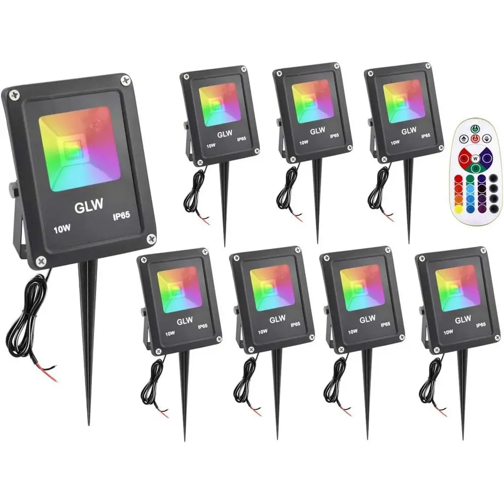 

10W Age-Friendly RGB LED Lights, 8-Pack, Waterproof, Remote Control, Outdoor/Indoor Spotlights for Garden and Patio Decor