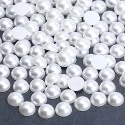 Cuentas de perlas de imitación para manualidades, abalorios redondos sueltos de 20-1000 piezas, con parte posterior plana, color blanco/Beige, para álbum de recortes de joyería, 2/4/8-16mm