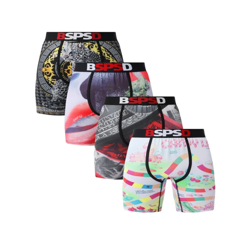 

4 шт., сексуальное мужское нижнее белье, модные мужские трусы с принтом, боксеры, дышащие трусы для плавания, шорты-боксеры, трусы, большие размеры S-XXL