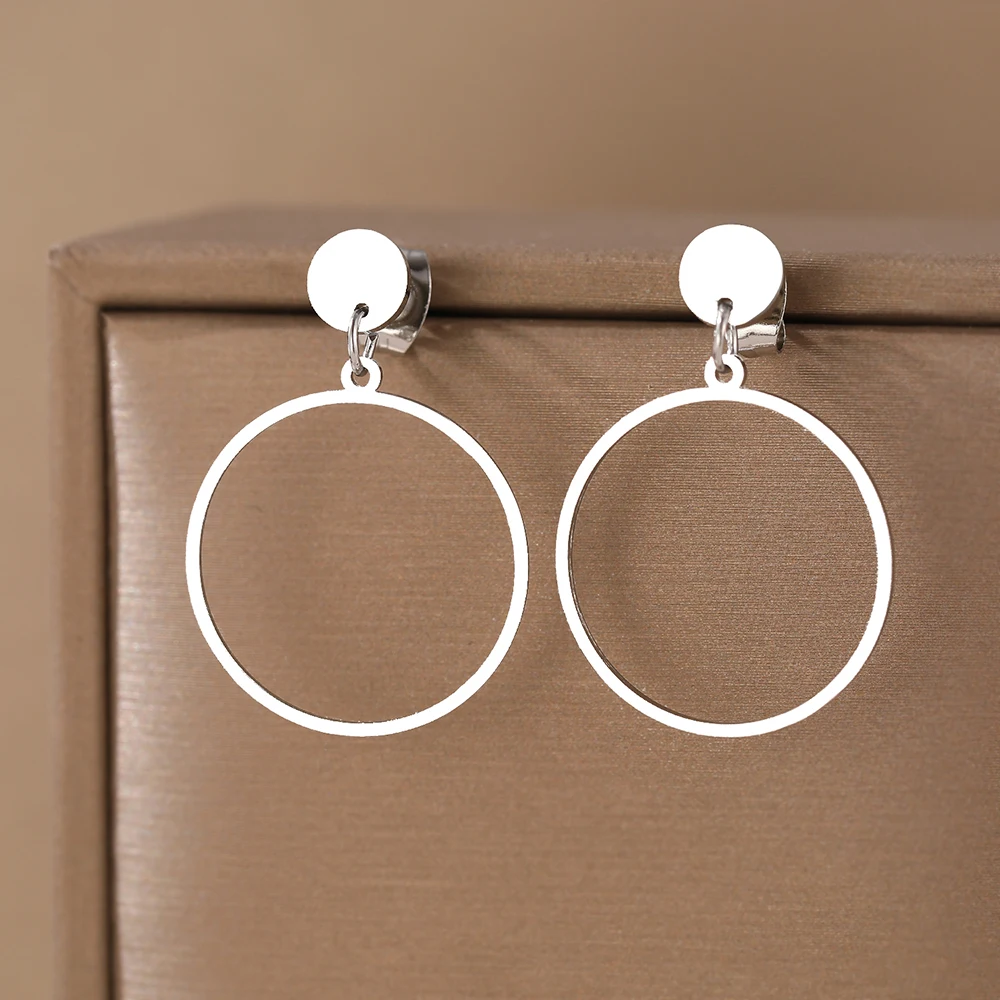 Stainless Steel Earrings New Classic Simple Geometric Circle Pendant Fashion Earrings For Women Jewelry Goth Trend Fine Gifts