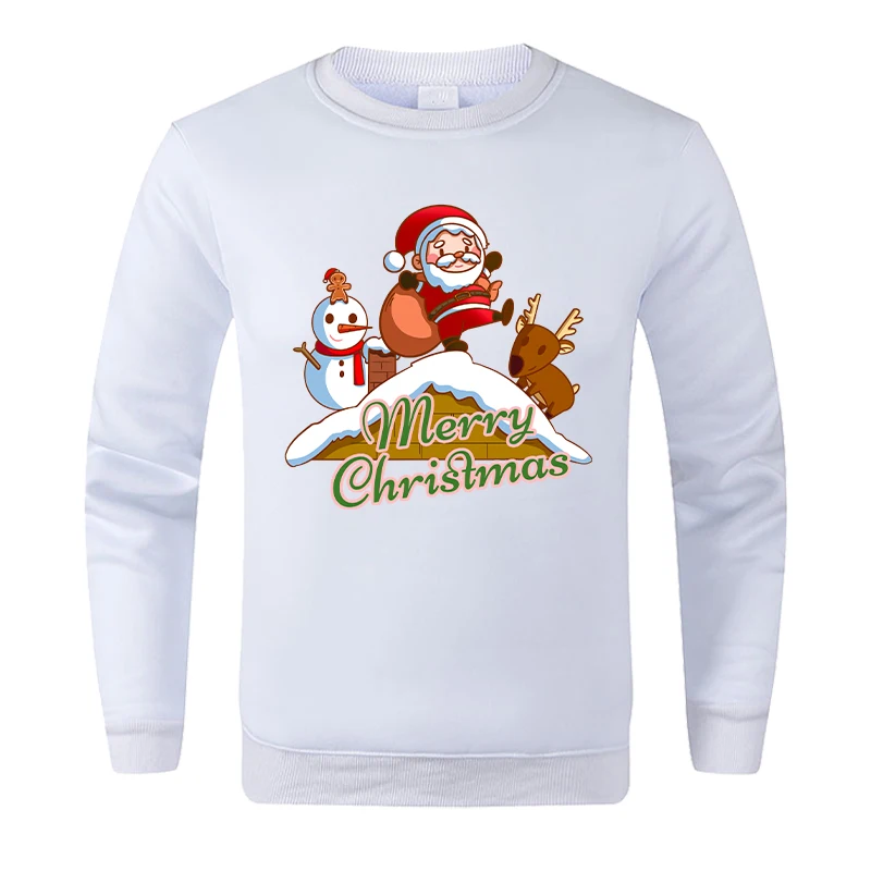 New Men Christmas Print Hooded Fall Fashion Sweater Fashion Loose Plus Size Men’s and Women’s Sweater