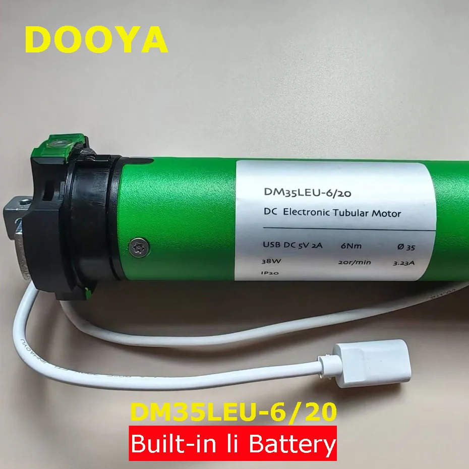 Dooya DC Electronic Rolling Blinds Tubular Motor DM35LEU-6/20,Built-in Li Battery,for 40/45/47/50mm Tube,EU/US/UK/AU Plug USB