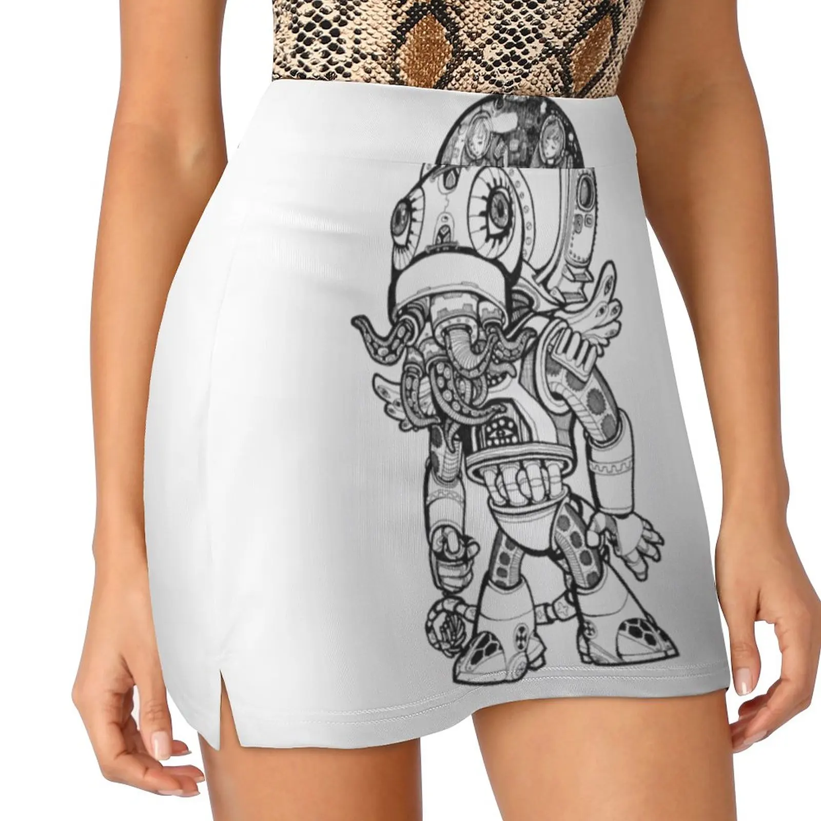 Cthulhu Tshirt Women's skirt Aesthetic skirts New Fashion Short Skirts Girls Machine Robot Horror Scary Mechanical Pilot