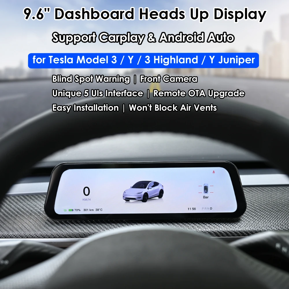 2026 Latest ModelDashboard Heads Up Display 9.6 Inch Support CarPlay Android Auto Screen Display LHD RHD For Tesla Model 3 Y 201