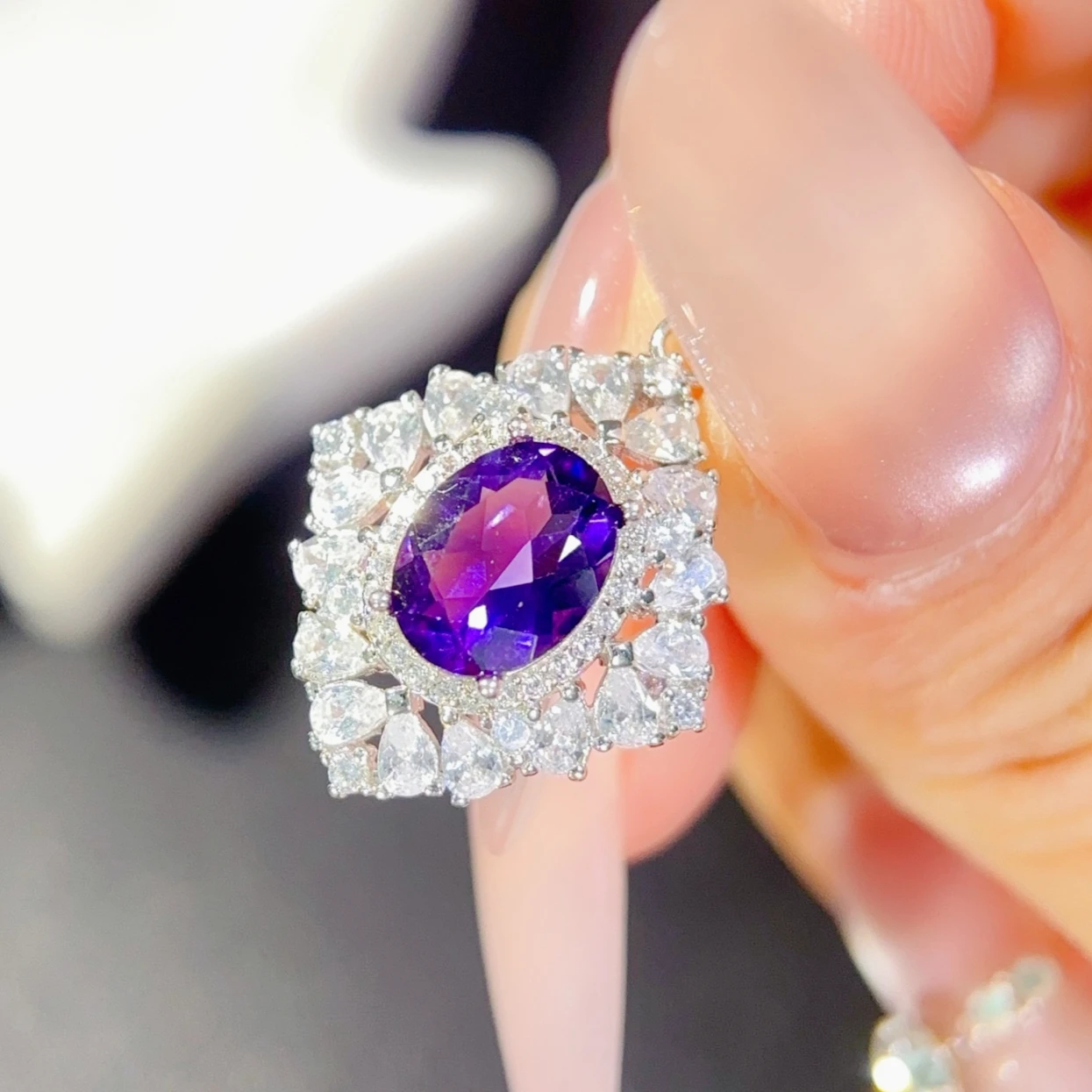 Vintage Style 925 Silver Crystal Pendant 7x9mm Natural Amethyst Pendant with Certificate Genuine Amethyst Jewelry Gift for Women