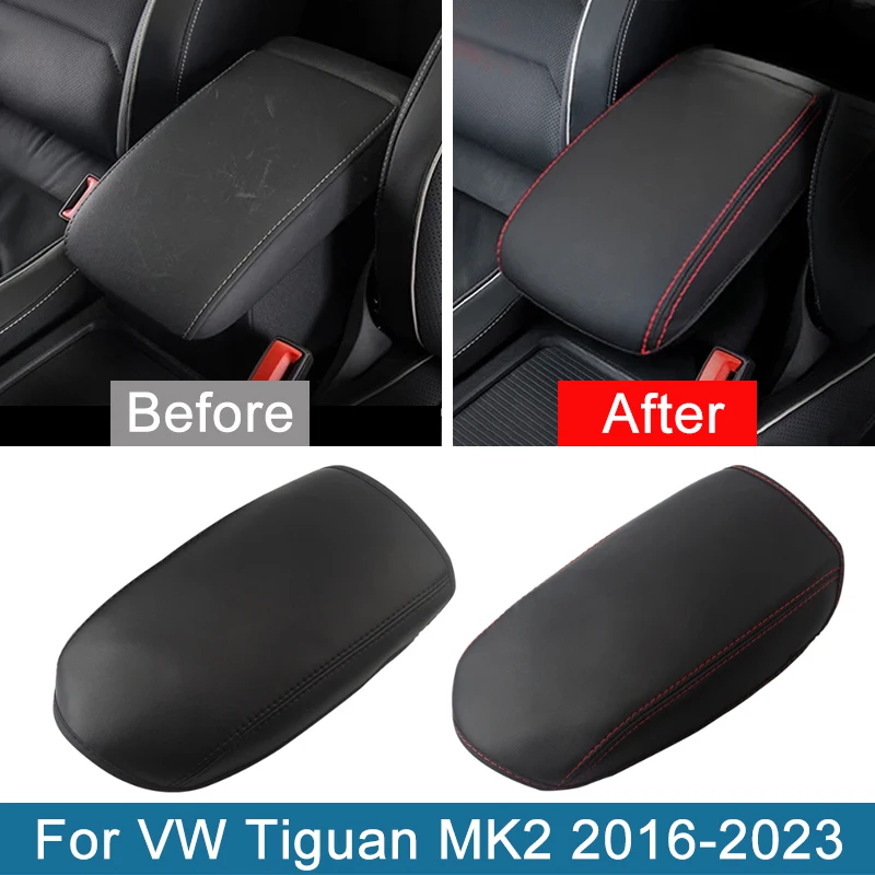 

For Volkswagen VW Tiguan MK2 2016 2017 2018 2019 2020 2021 2022 2023 Leather Car Armrest Console Cover Cushion Support Box Case