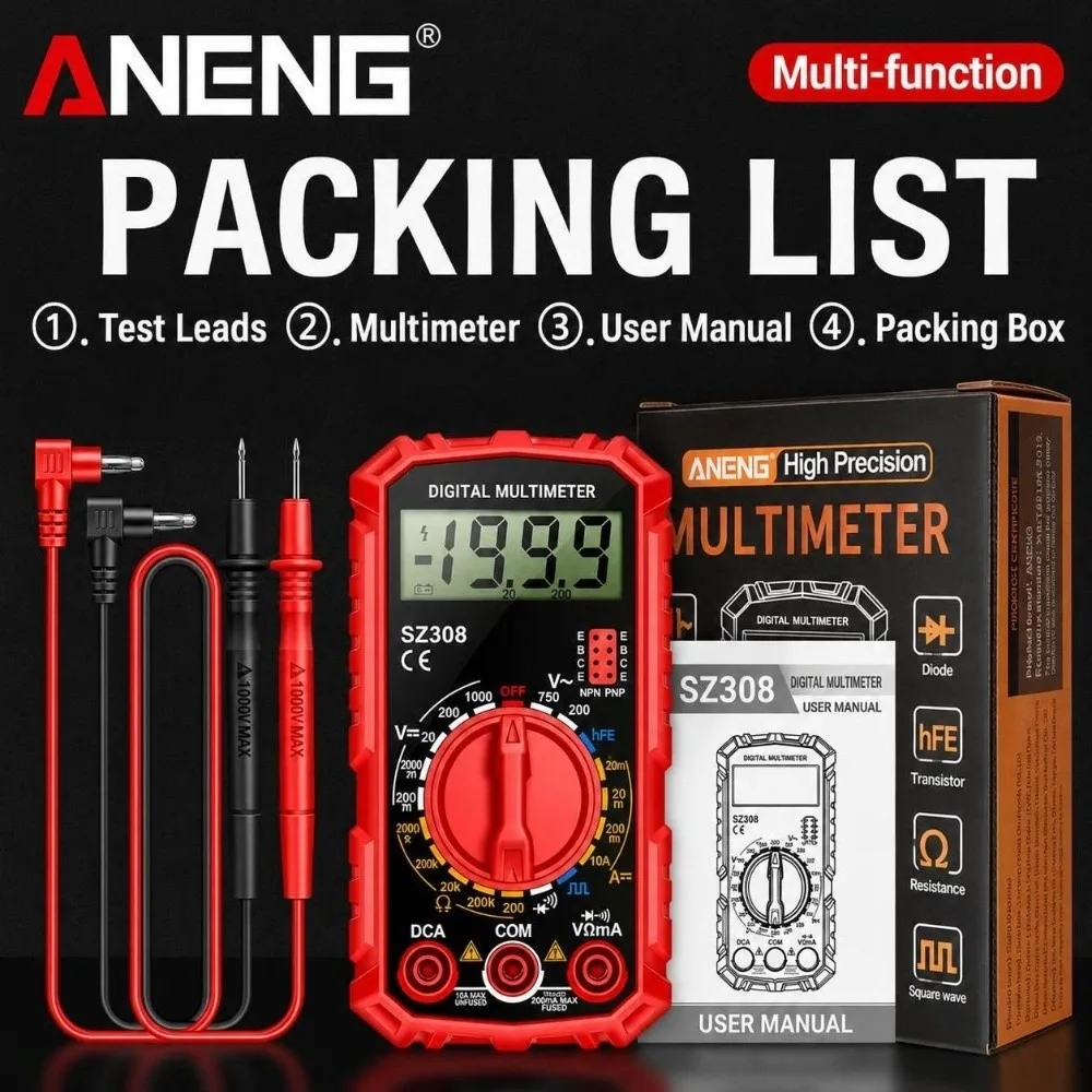 Multi Function 1999 Counts Digital Multimeter HFE Test Auto Range AC DC Multimeter Square Wave Buzzer Square Wave Tester