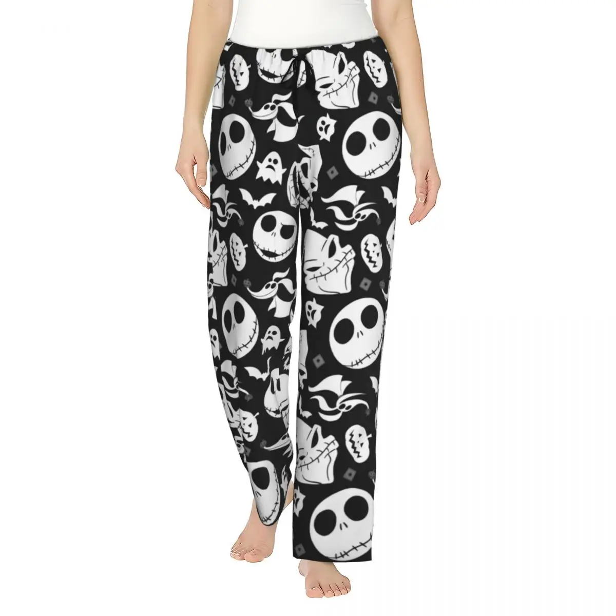 

Custom Printed Women's Nightmare Before Christmas Jack Halloween Skull Pajama Pants Sleepwear Sleep Lounge Bottoms with Pockets