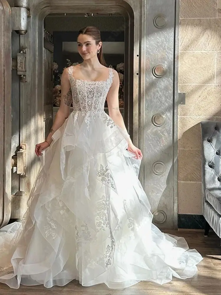 Gaun pernikahan Tulle kerah Sweetheart tanpa lengan elegan gaun pengantin A-Line gaun panjang pengantin putri Vestidos De Novias