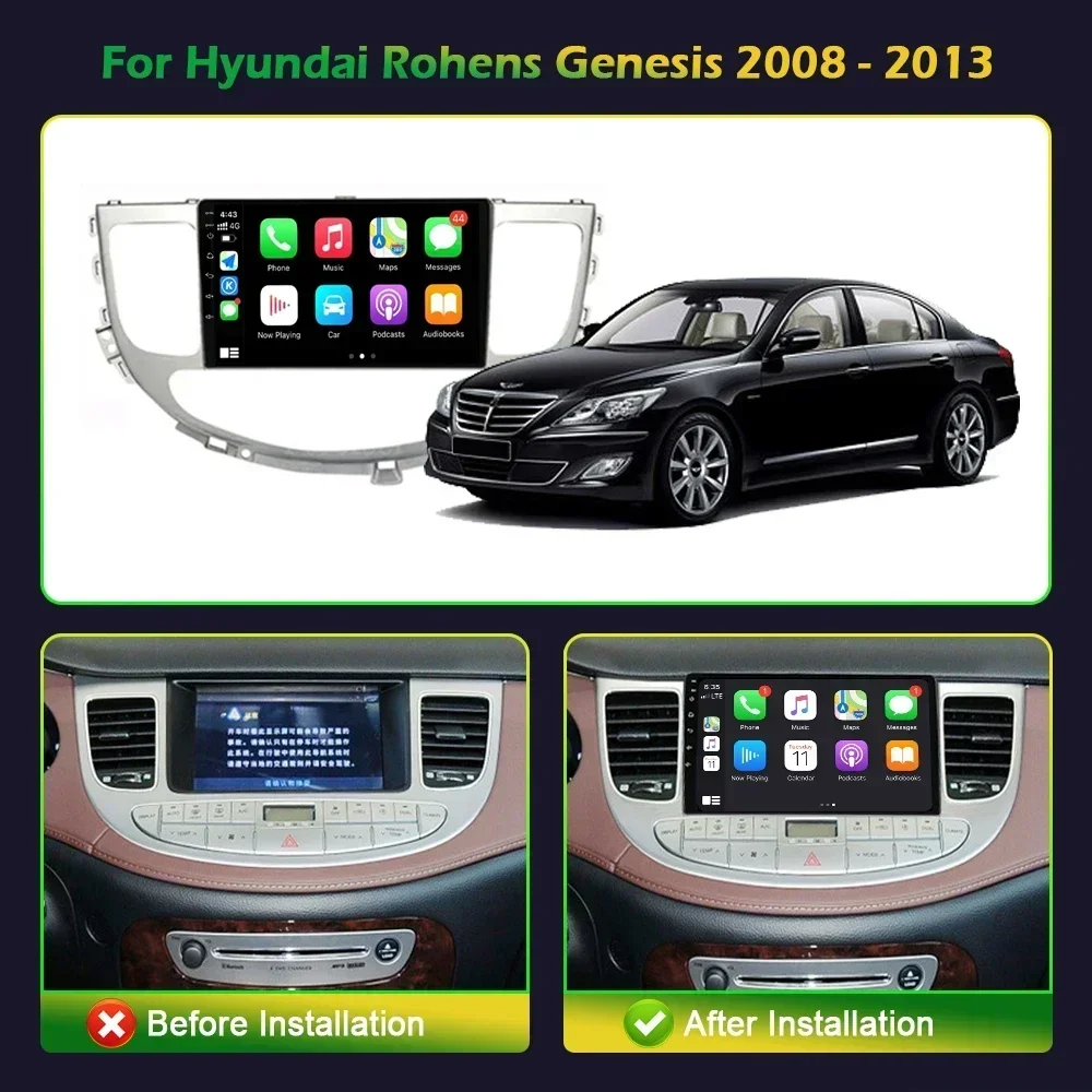 Car Radio Android 13 For Hyundai Rohens Genesis 2008-2013 Multimedia Video Player Navigation Stereo screen GPS WIFI 4G Carplay