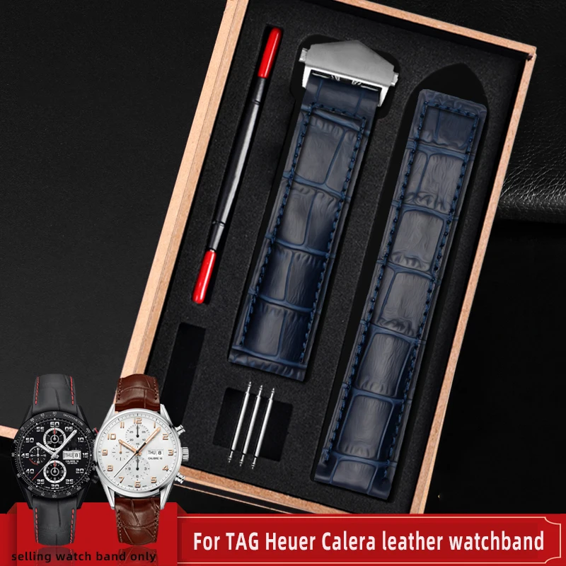 19mm 20mm 22m cowhide strap bracelet   For TAG Heuer Calera Blue brown black red line Men\'s watch  leather strap accessories