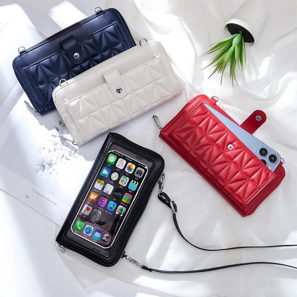 Touch Screen Mobile Phone Bag Women Shoulder Bag Wallet Coin Purse Diamond Lattice Crossbody Bags for Women Mini Bag for iPhone