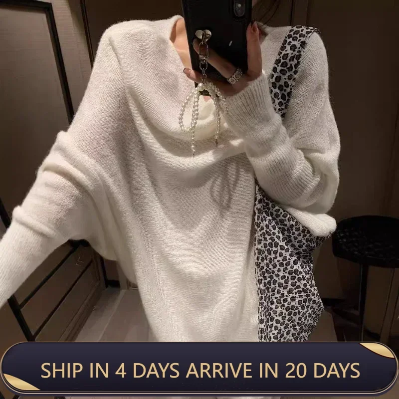 

2024 Autumn And Winter Korean Style Solid Color Woolen Knitted Bat Sleeve Sweater For Women With High End Lazy Atmosphere