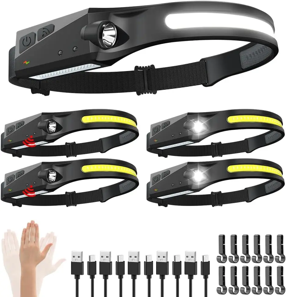 

Rechargeable Headlamp 5-Pack, 230° Wide Beam, Motion Sensor LED Flashlight, 5 Modes for Adults