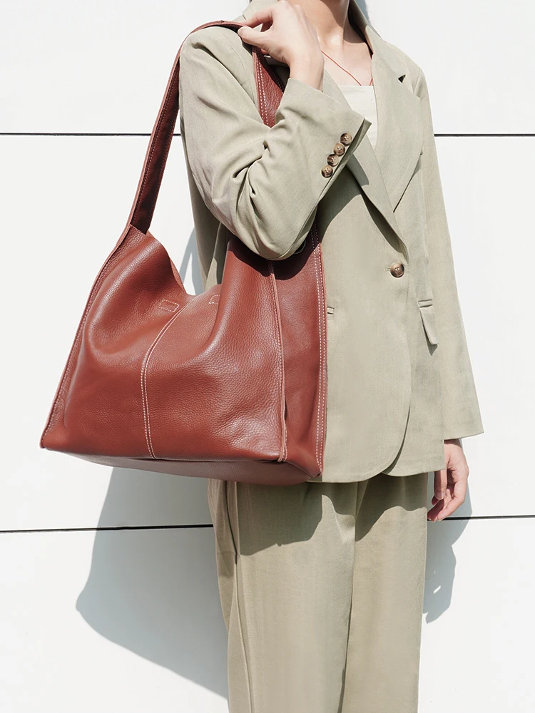 Zency 100% Genuine Leather Soft Hobo Shoulder Bag Women's Handbags Crossbody Bag Designer Underarm Bags Natural Cow Leather Bags