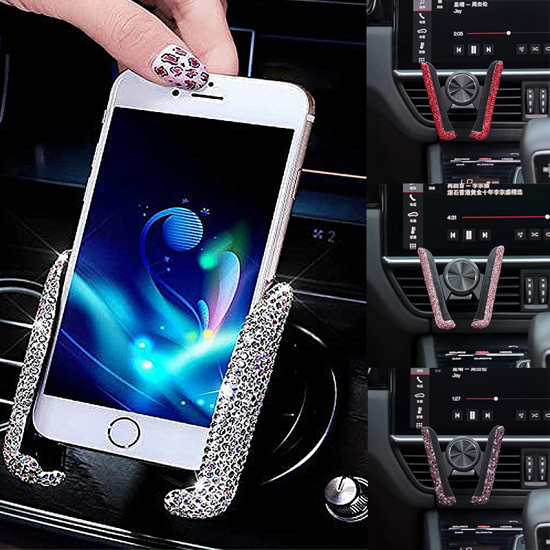 

Crystal Diamond Universal Car Phone Holder Bling Rhinestone Car Air Vent Mount Stand Mobile Phone car accessories interior