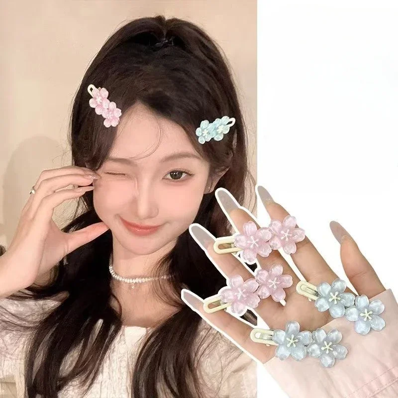 2pcs Jelly Color Sweet Cherry Blossom Hair Clip Headwear Girls BB Clip Y2K Side Bangs Clip Hair Accessories Fresh Flower Hairpin