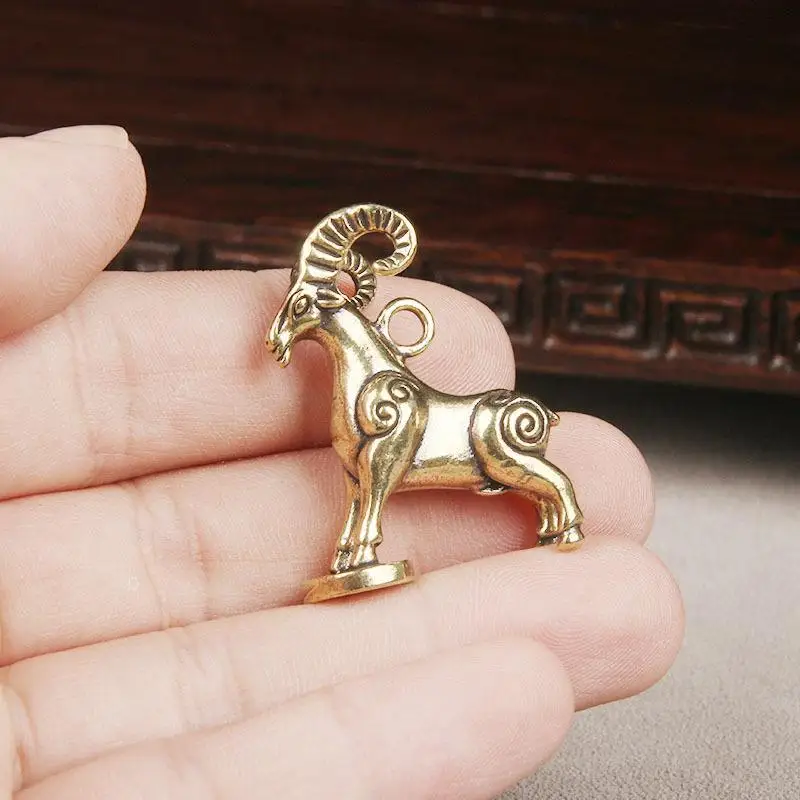 Chinese Zodiac Sheep Feng Shui Statue Brass Step on Money Goat Figurine Ornament for Shop Counter Decor Gift