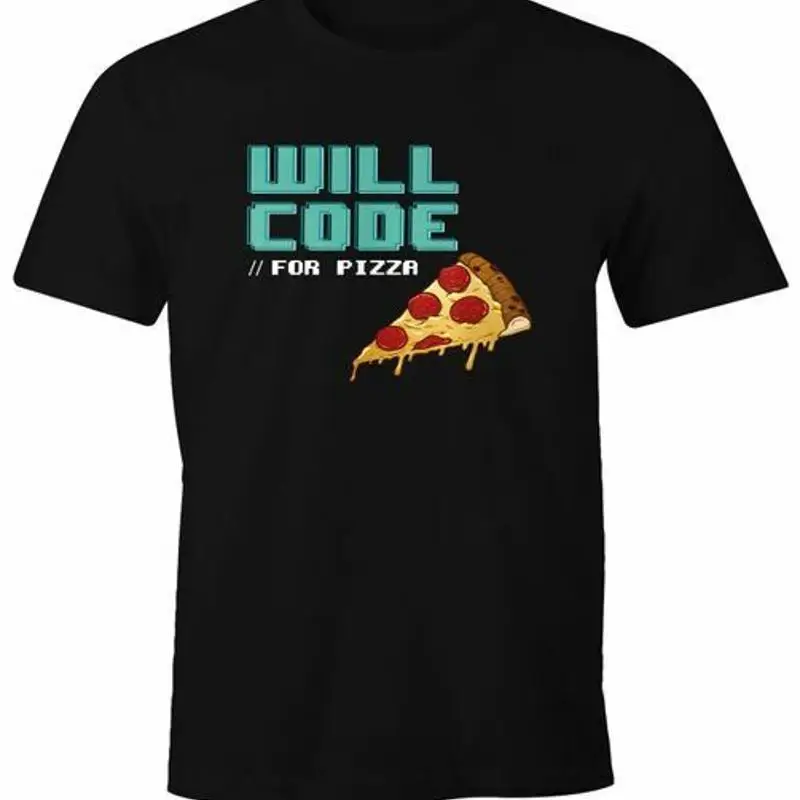 Mens T-Shirt Saying Funny Programmer Computer Nerd Joke Pizza Print