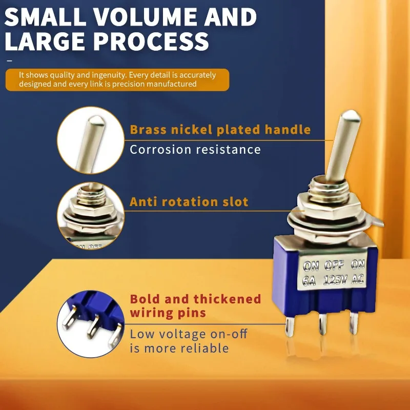 20 шт. мини-тумблер SPDT ВКЛ/ВЫКЛ/ВКЛ 3-контактный 3-позиционный микротумблер переменного тока 6А/125 В 3А/250 В с одним шарниром для Arduino MTS-10