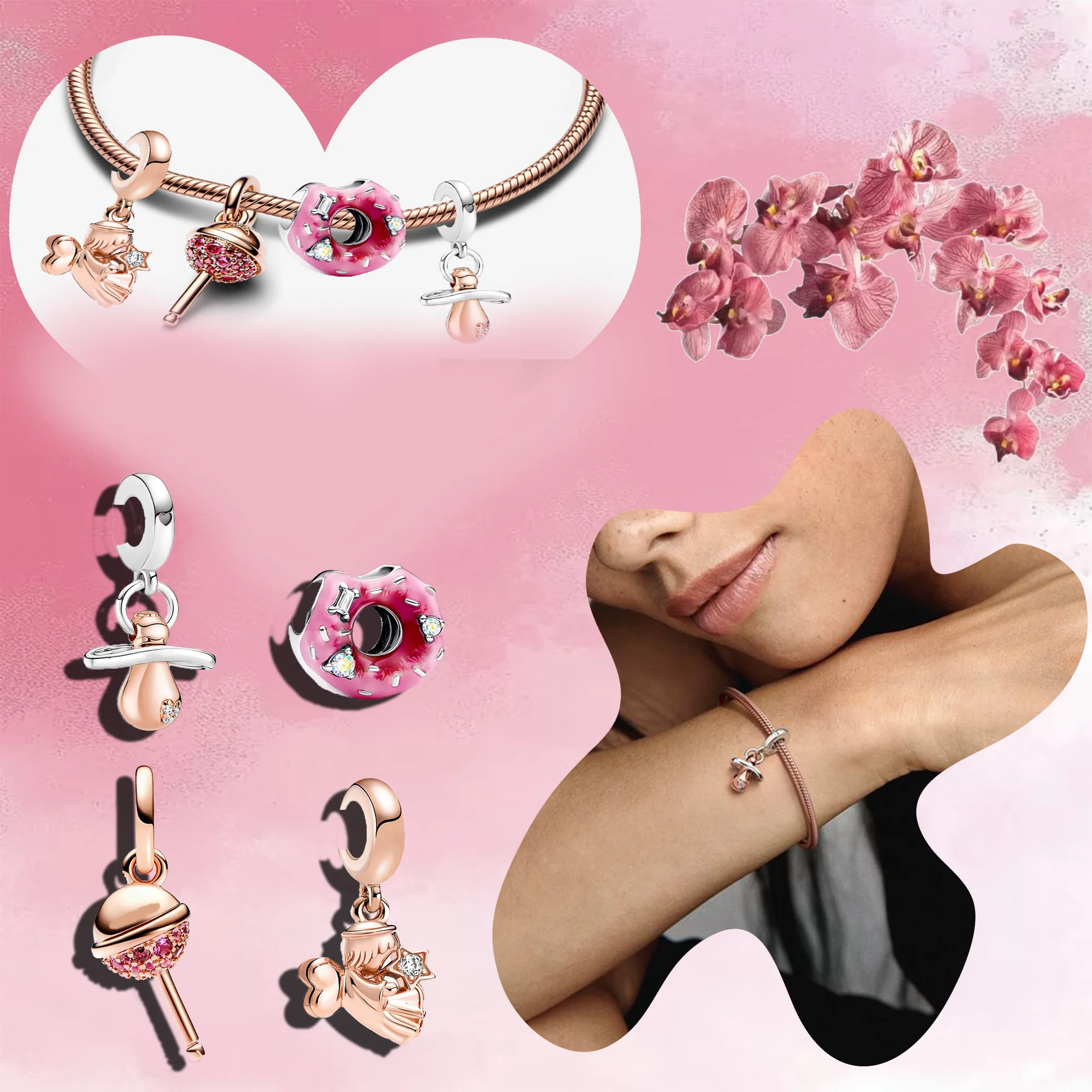 

Pure silver S925 women's jewelry, cute angel baby pacifier bracelet, small pendant, anniversary gift selection for babies